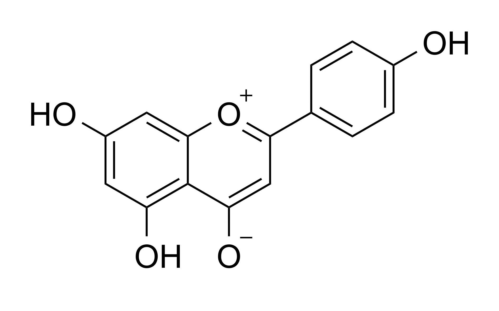 The same chromone redrawn as a zwitterion: a positive charge on the ring oxygen and a negative charge on what was the carbonyl oxygen, making the central ring aromatic and removing the carbonyl that violated the constraints.