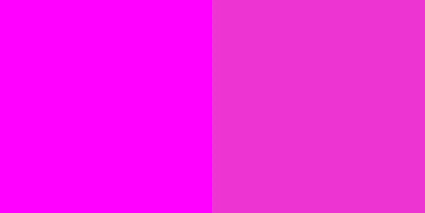 Side-by-side color swatches: true Magenta (#FF00FF) on the left and Crayola's Razzle Dazzle Rose, a softer and slightly pinker hue, on the right.